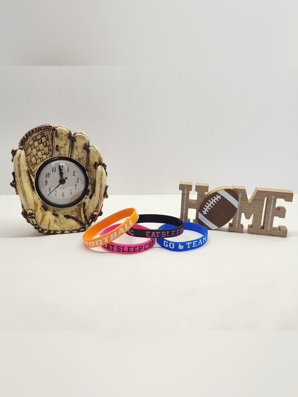 6pc Football Baseball Cheerleading Sport Bundle - Bracelets, Clock, Sign